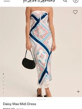 For Love And Lemons White Floral Strapless Dress with Pink & Blue Accents